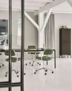 453+ Snurrstol Med Hjul, Polerad Aluminium / Bosco Green Läder