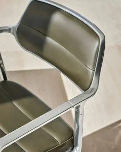 453+ Snurrstol Med Hjul, Polerad Aluminium / Bosco Green Läder