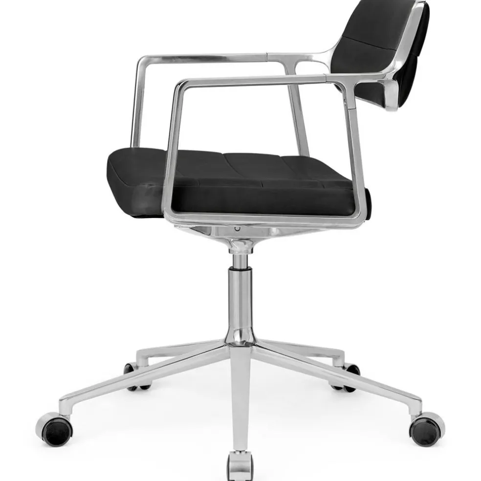 453+ Snurrstol Med Hjul, Svart Aluminium / Svart Läder