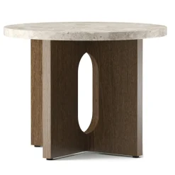 Androgyne Sidobord Ø50 cm, Kunis Breccia Sten / Mörkbetsad Ek