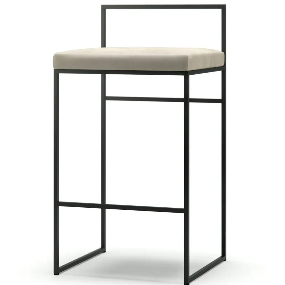 Barstol Med Ryggstöd 80 cm, Svart / Beige Sammet
