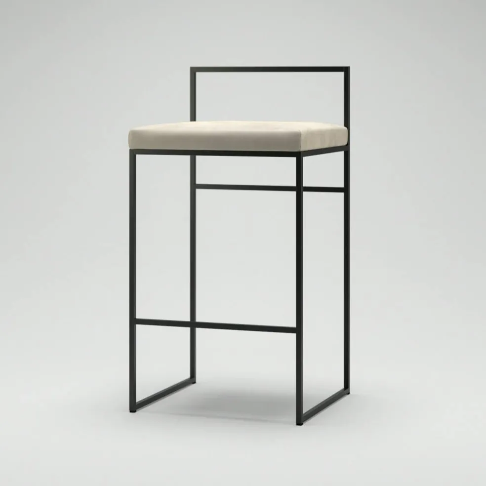 Barstol Med Ryggstöd 80 cm, Svart / Beige Sammet