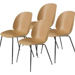 Beetle Stol Oklädd, Conic Base Svart, 4-Pack, Amber Brown