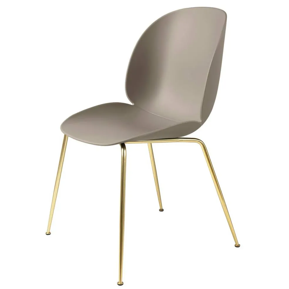 Beetle Stol Oklädd, Conic Base Mässing, Beige