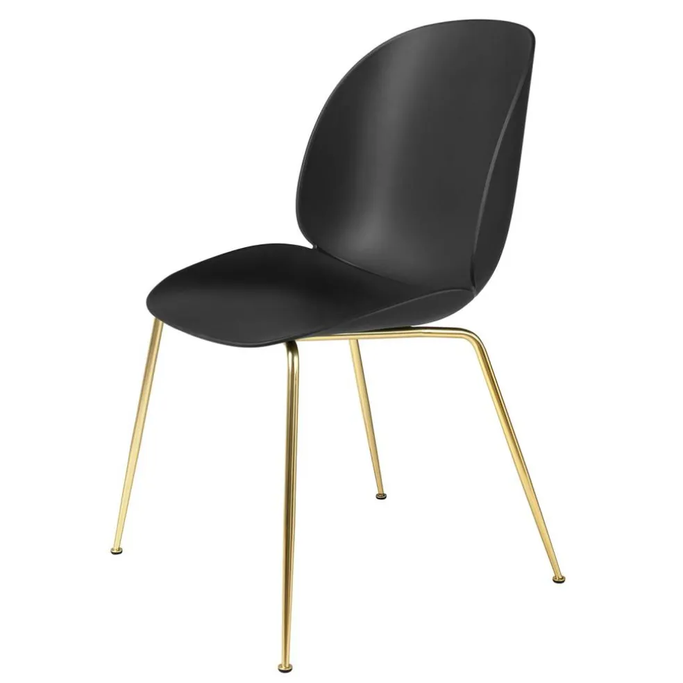 Beetle Stol Oklädd, Conic Base Mässing, Svart