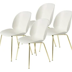 Beetle Stol Oklädd 4-pack Conic Base Brass, Alabaster White