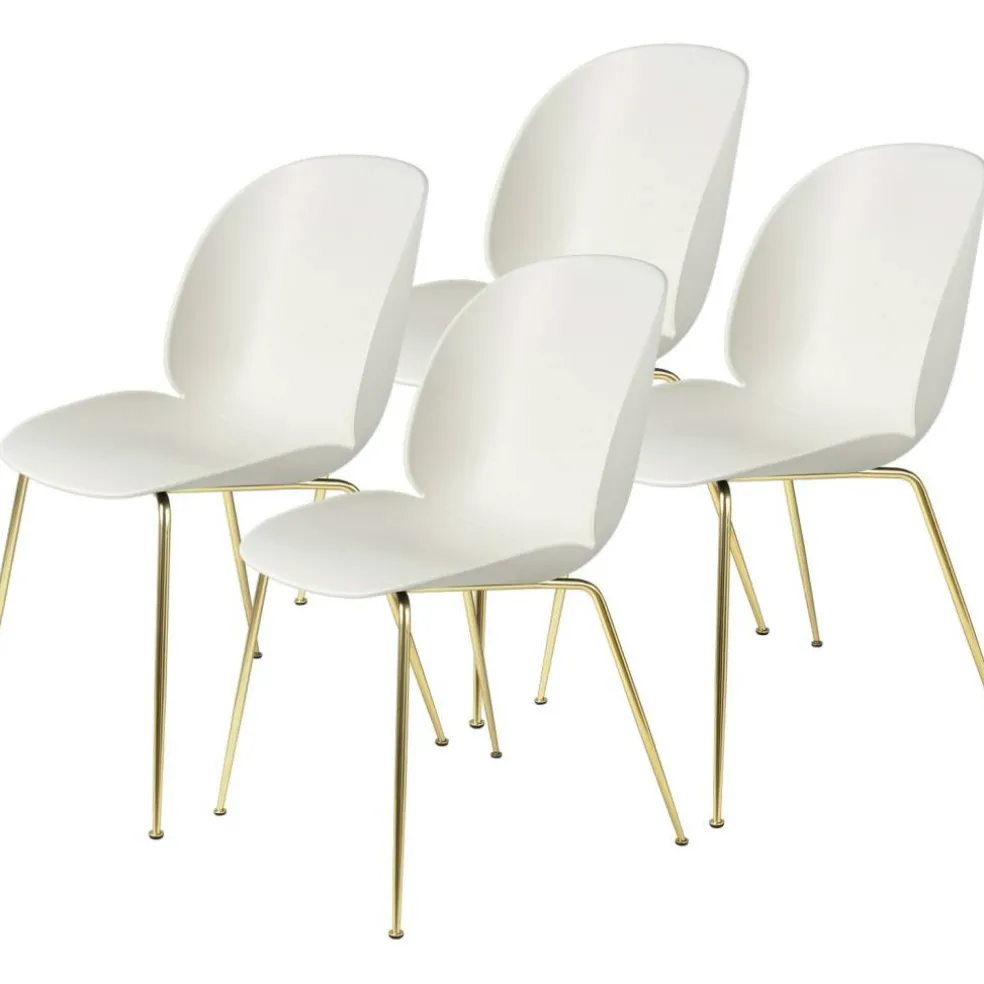 Beetle Stol Oklädd 4-pack Conic Base Brass, Alabaster White