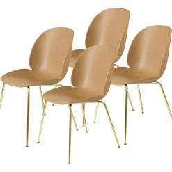 Beetle Stol Oklädd 4-pack Conic Base Brass, Amber Brown