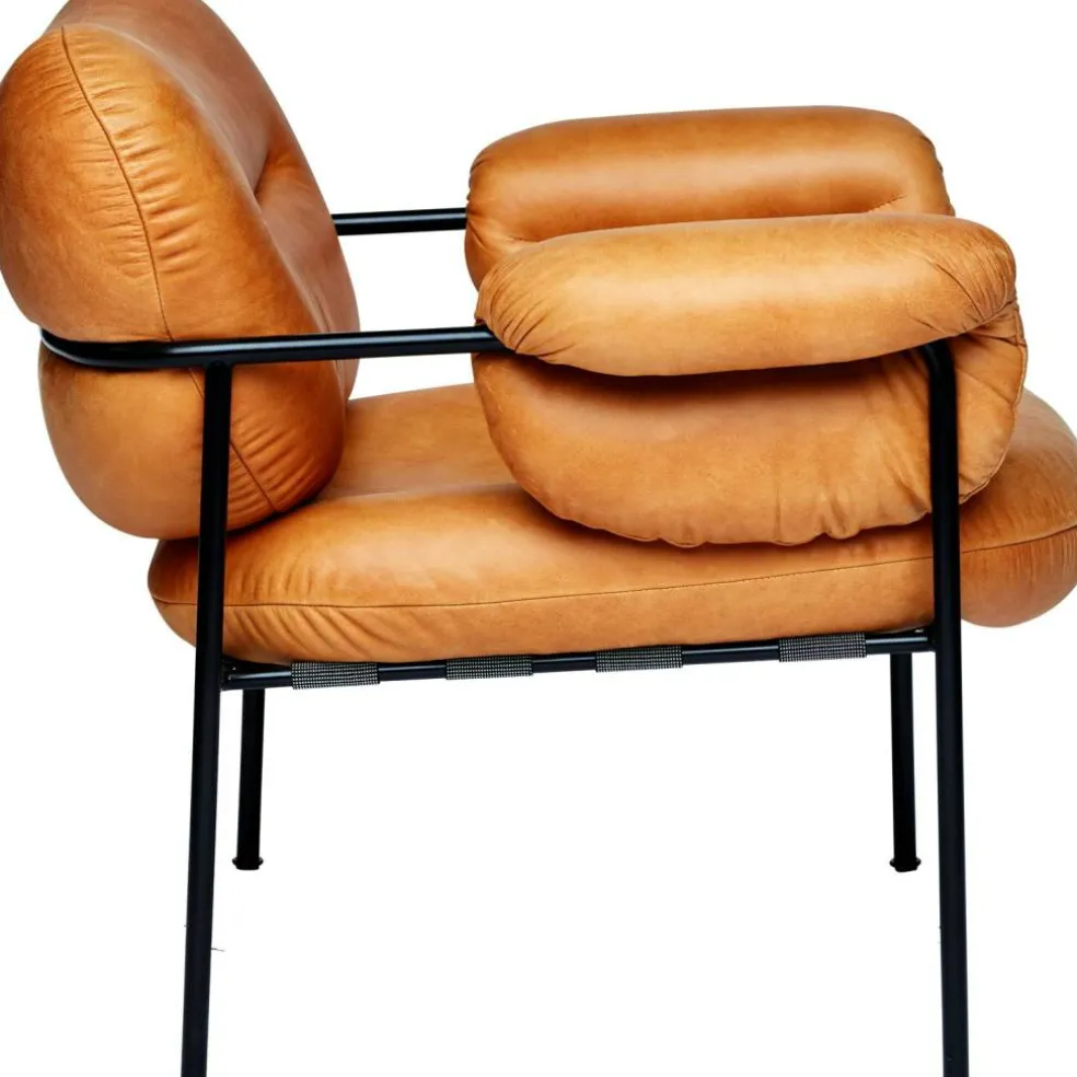 Bollo Loungestol, Svarta Ben / Skinn Vintage Cognac