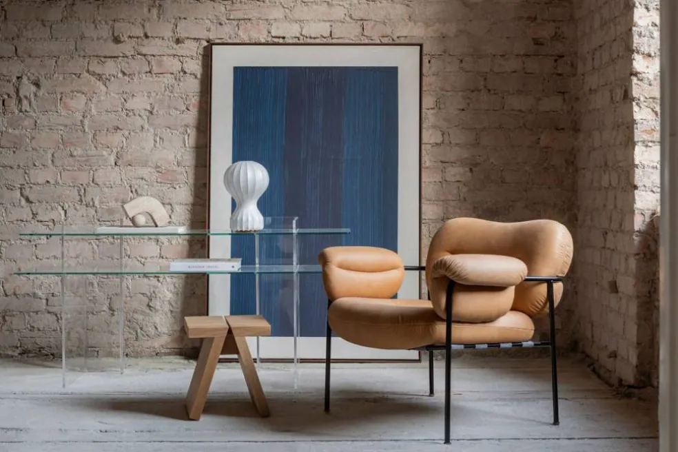 Bollo Loungestol, Svarta Ben / Skinn Vintage Cognac