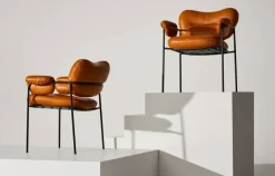 Bollo Stol, Svarta Ben / Skinn Vintage Cognac