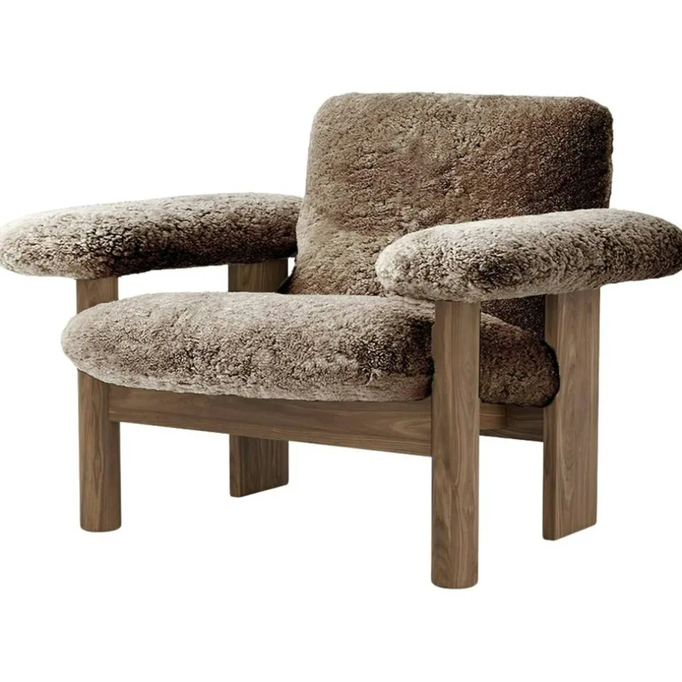 Brasilia Fåtölj Låg Rygg, Walnut / Sheepskin Sahara