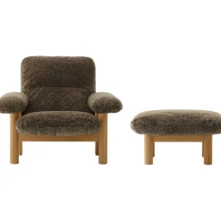 Brasilia Fåtölj Med Ottoman Naturlig Ek, Sheepskin Root