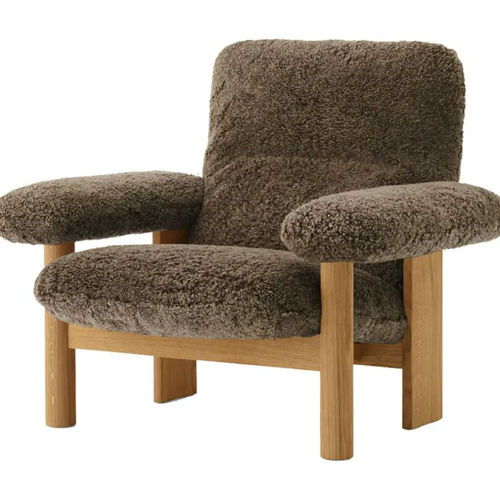 Brasilia Fåtölj Med Ottoman Naturlig Ek, Sheepskin Root