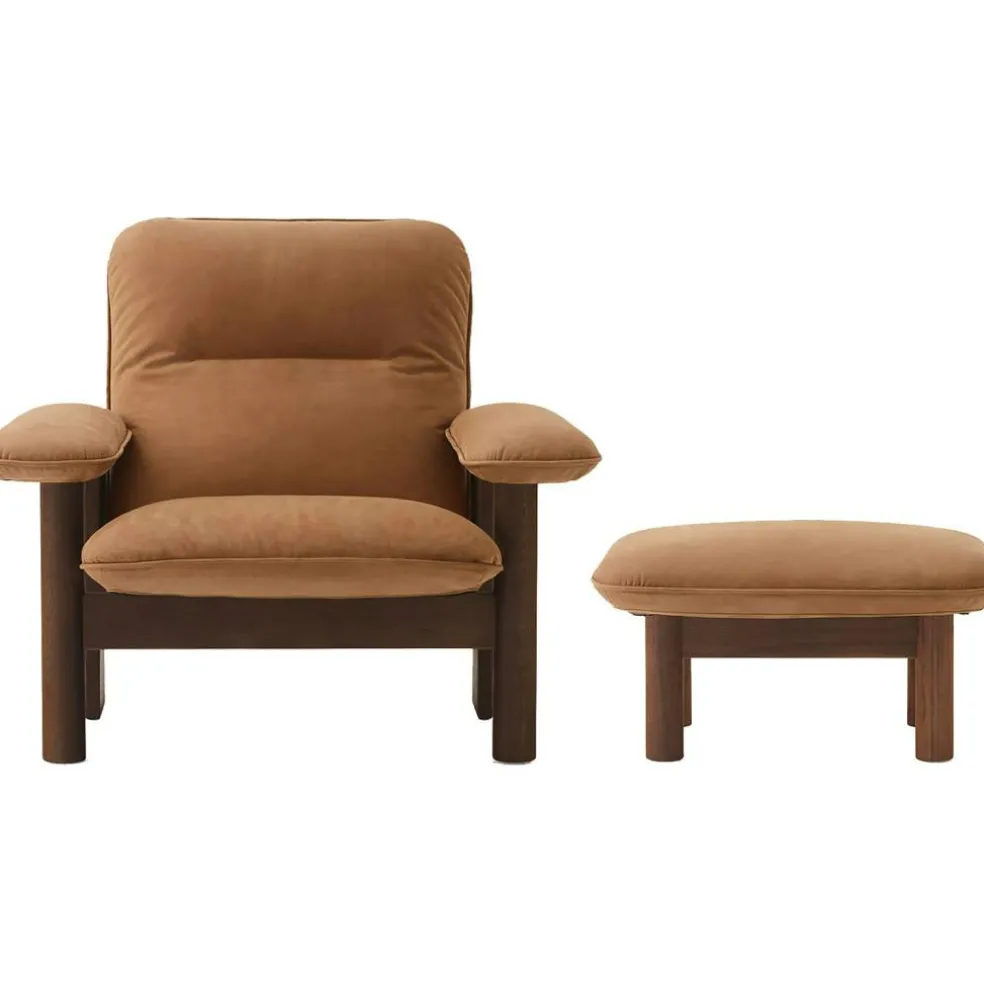Brasilia Fåtölj Med Ottoman Walnut, Camel