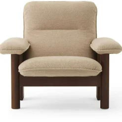 Brasilia Fåtölj Med Ottoman Walnut, Bouclé 02 Beige