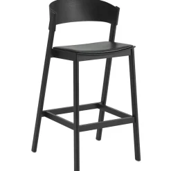Cover Barstol Med Ryggstöd 75 cm, Svart / Svart Läder