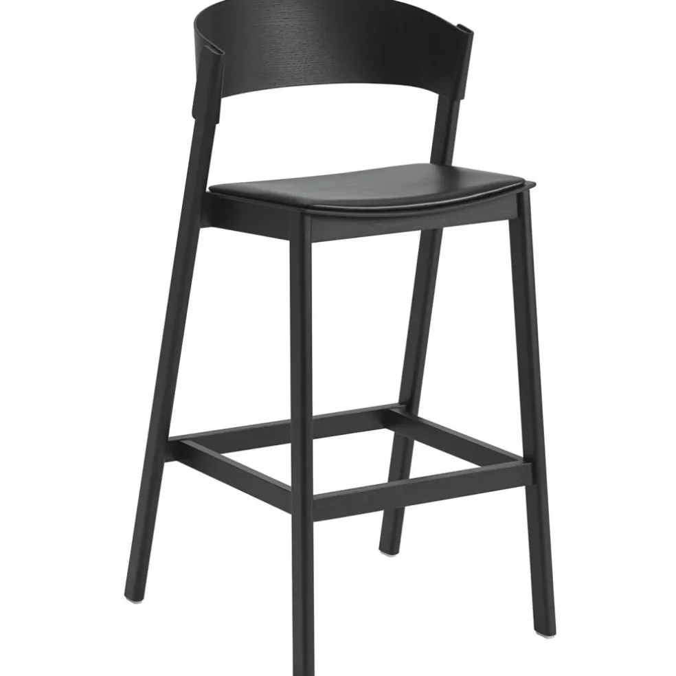 Cover Barstol Med Ryggstöd 75 cm, Svart / Svart Läder