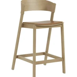 Cover Barstol Med Ryggstöd 65 cm, Ek / Konjak Läder