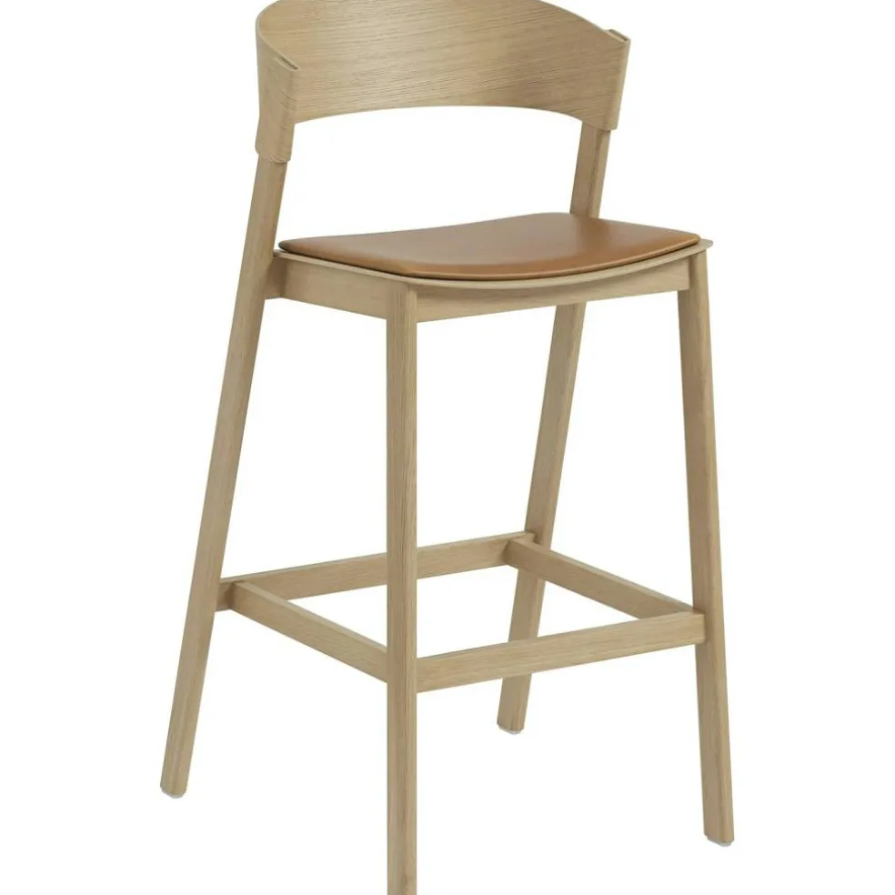 Cover Barstol Med Ryggstöd 75 cm, Ek / Cognac Läder
