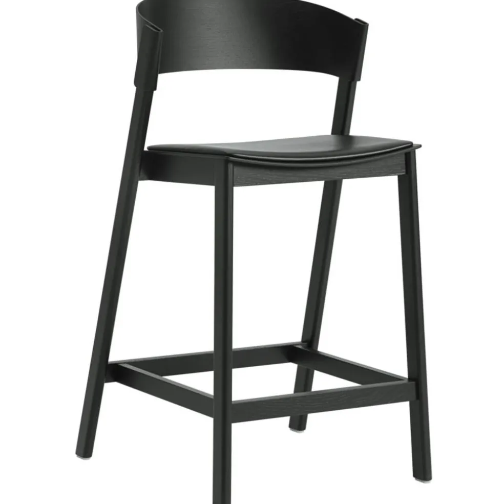 Cover Barstol Med Ryggstöd 65 cm, Svart / Svart Läder