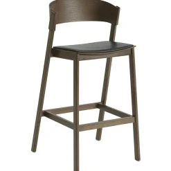 Cover Barstol Med Ryggstöd 75 cm, Dark Stained / Svart Läder