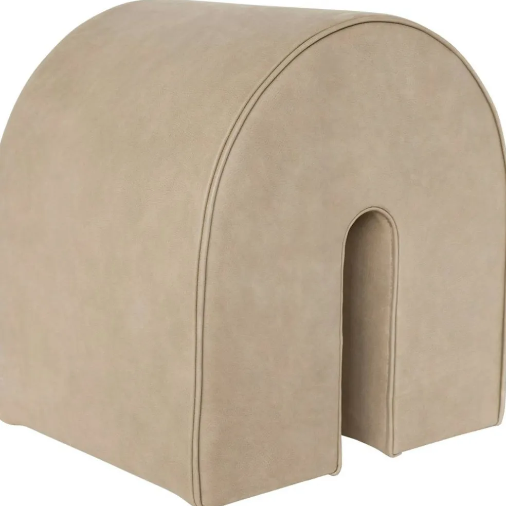 Curved Sittpuff Läder, Ljusbrun