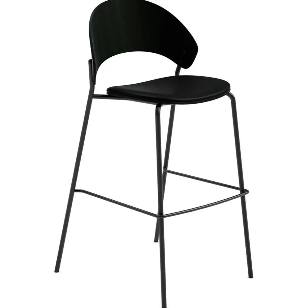 Dosina Barstol 65 cm, Svart Ek / Svart Läder