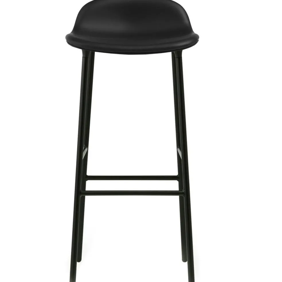 Form Barstol 75 cm, Svart Läder / Svart Stål
