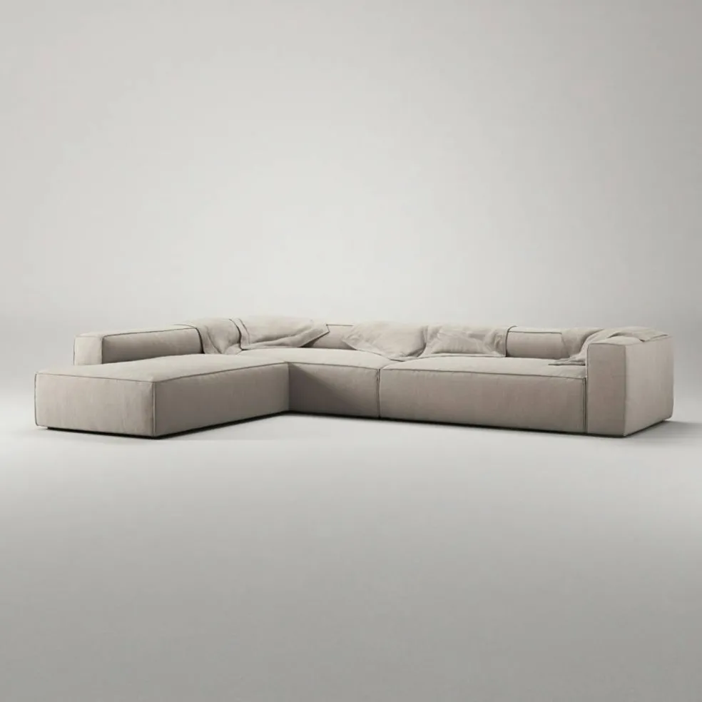 Grand Hörnsoffa 5-Sits öppet avslut Vänster Minetyg, Sandshell Beige