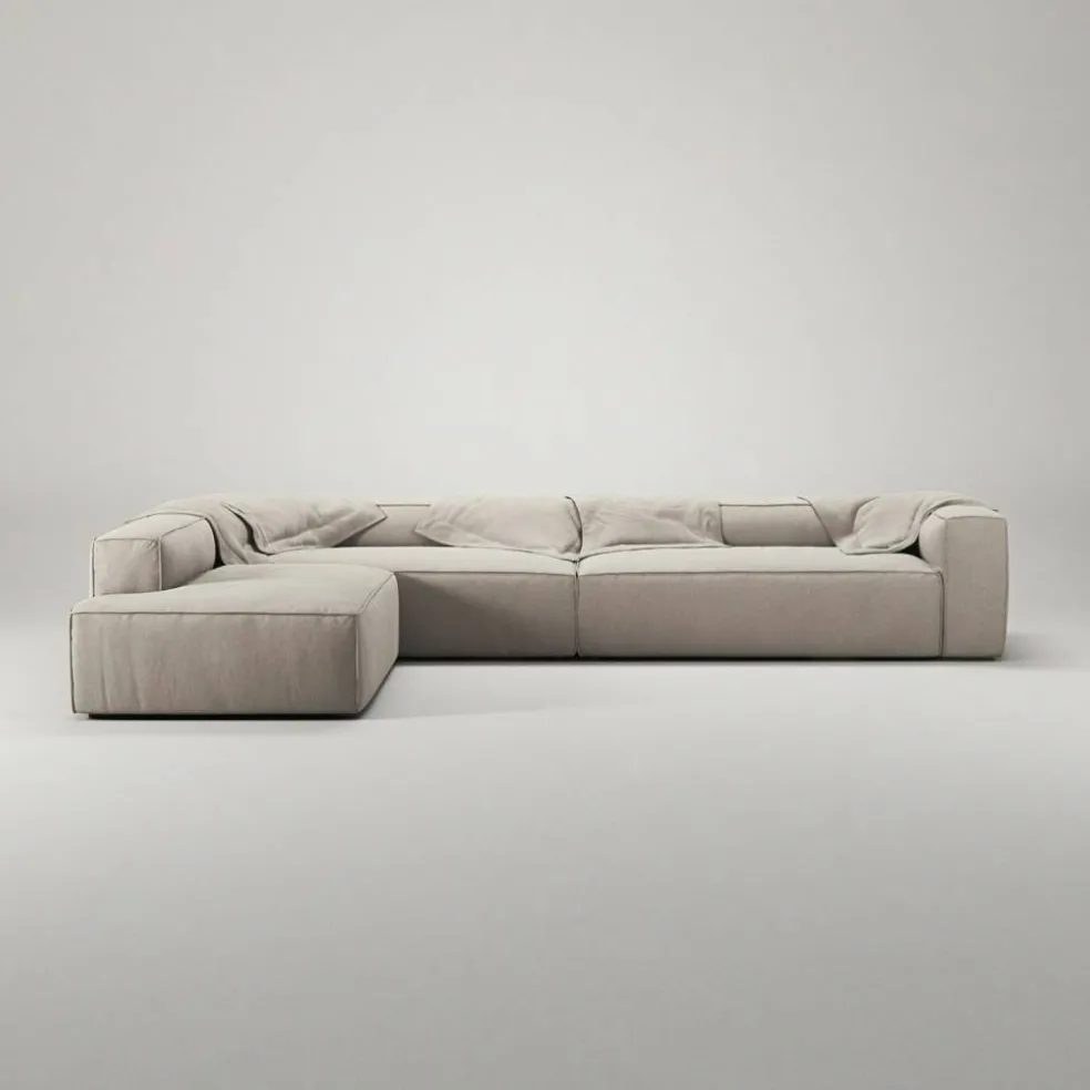 Grand Hörnsoffa 5-Sits öppet avslut Vänster Minetyg, Sandshell Beige