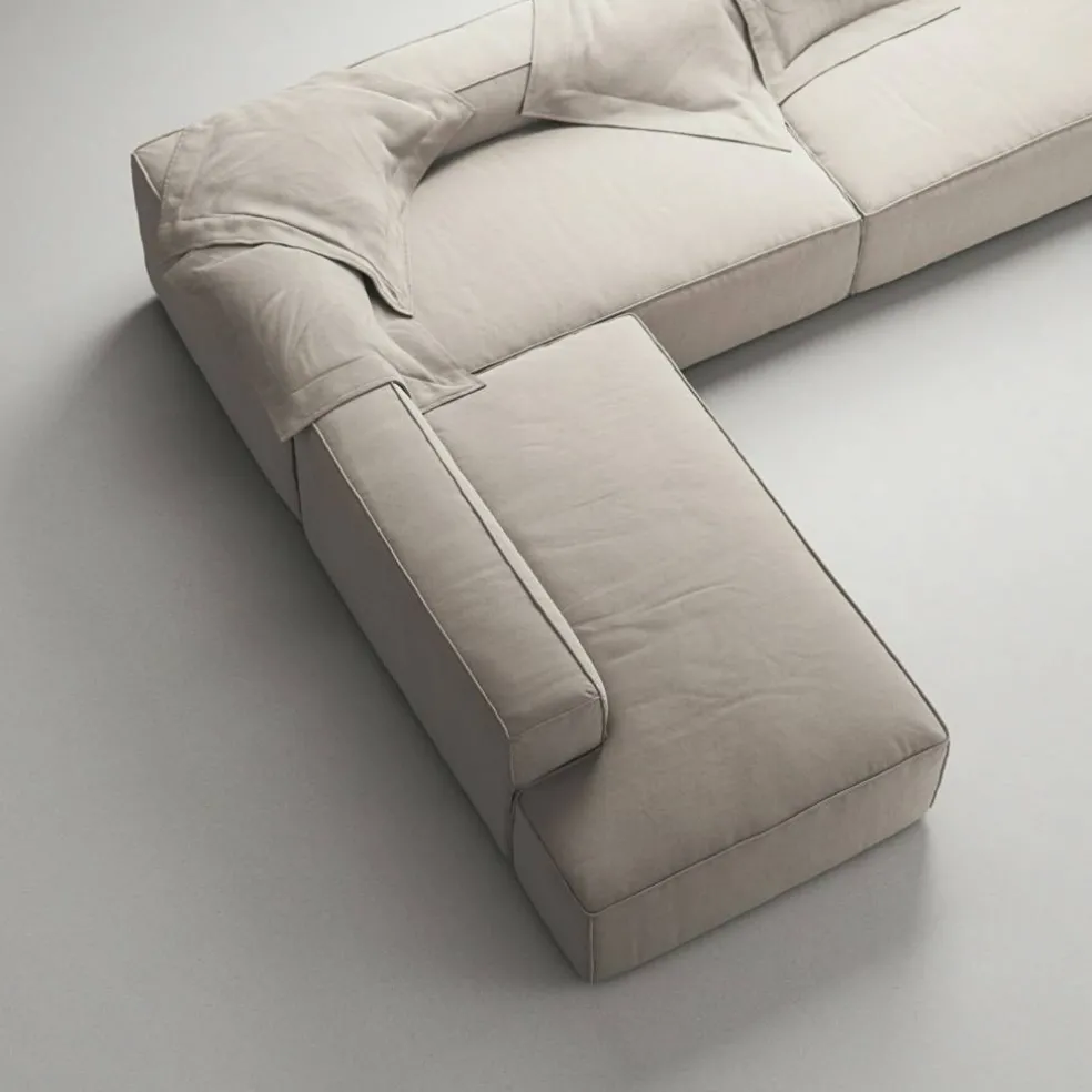 Grand Hörnsoffa 5-Sits öppet avslut Vänster Minetyg, Sandshell Beige