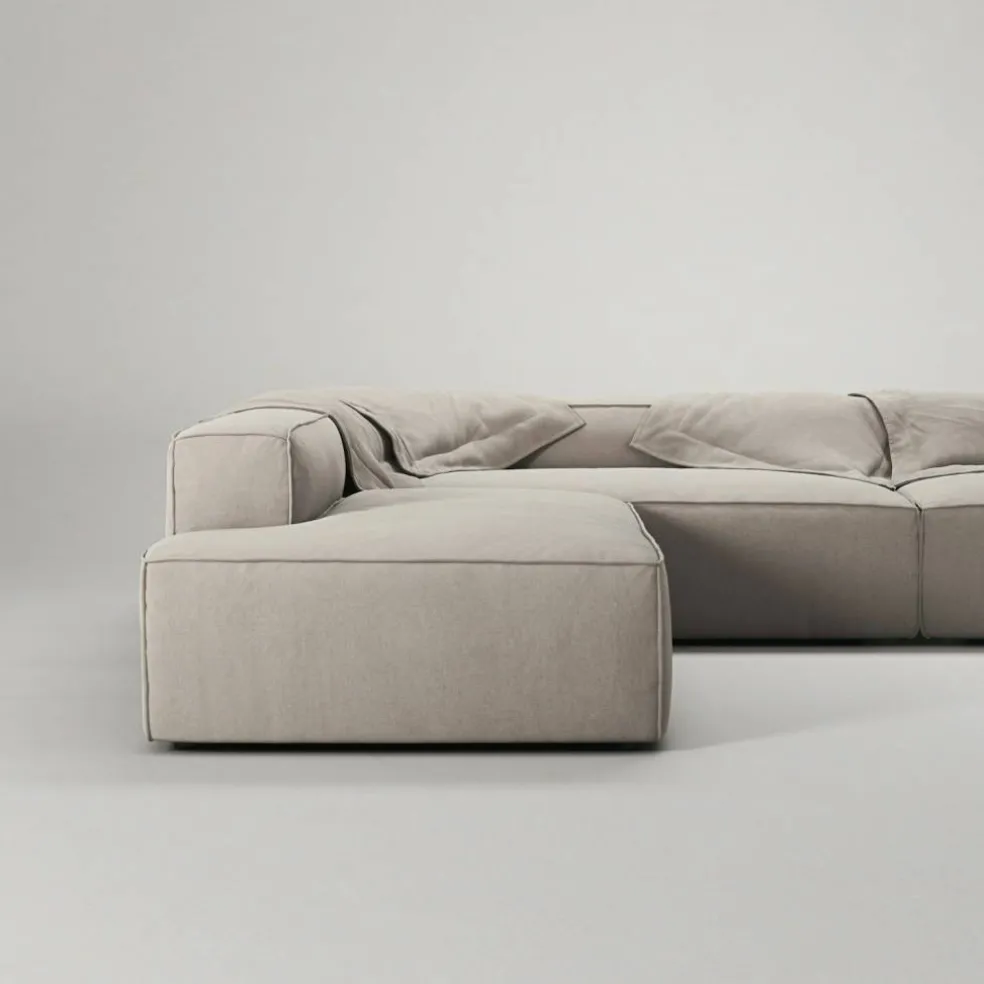 Grand Hörnsoffa 5-Sits öppet avslut Vänster Minetyg, Sandshell Beige