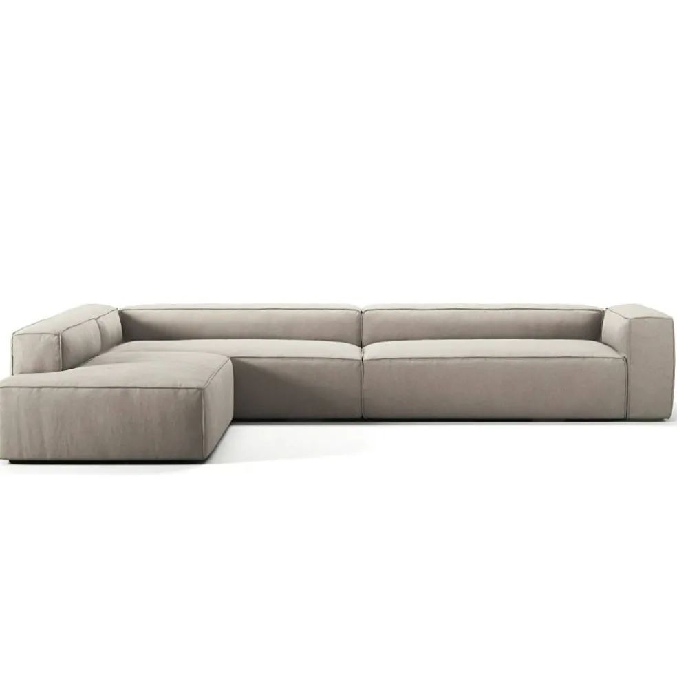 Grand Hörnsoffa 5-Sits öppet avslut Vänster Minetyg, Sandshell Beige