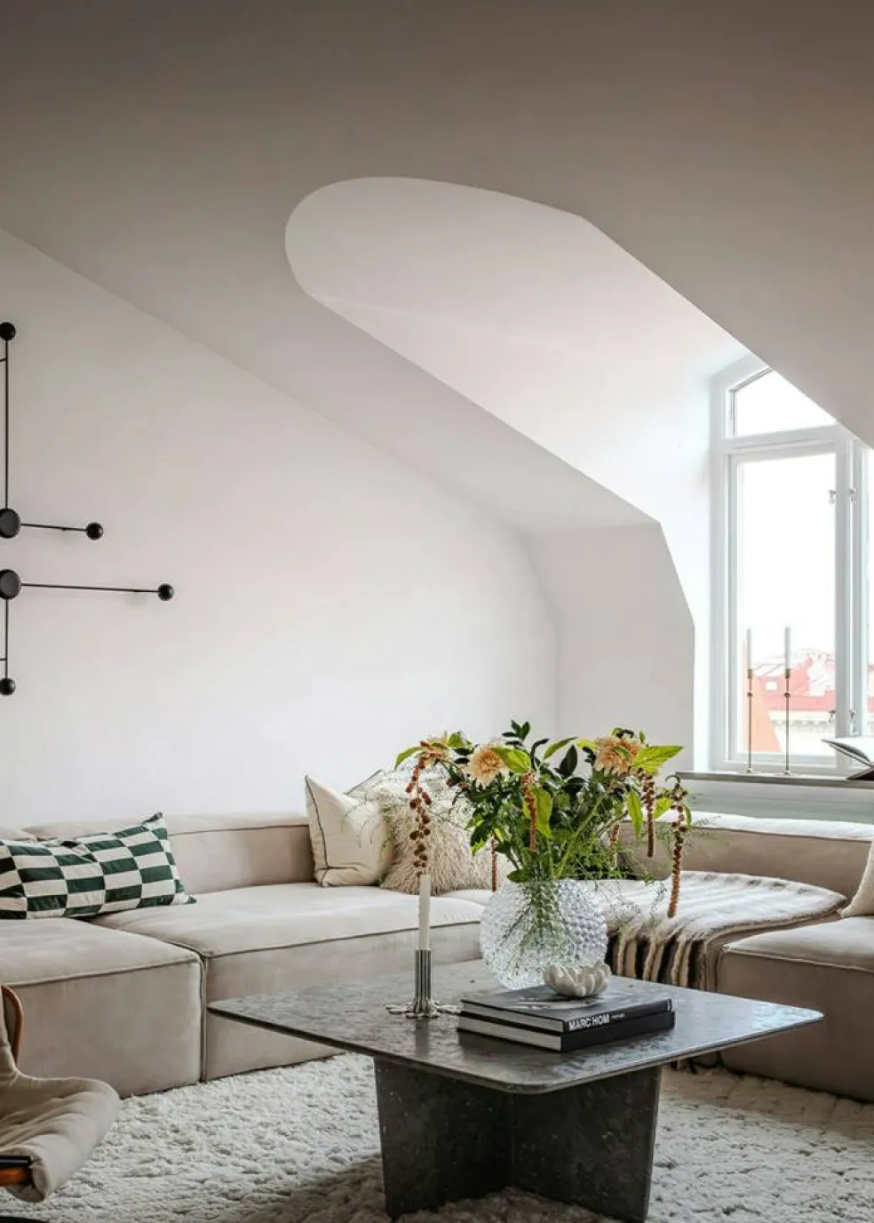 Grand Loungesoffa 3-Sits öppet avslut Höger Minetyg, Sandshell Beige