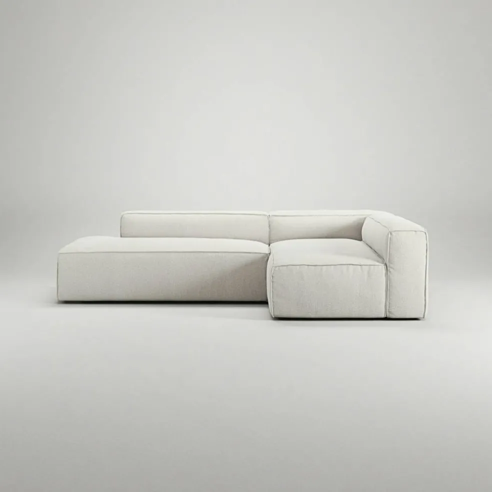 Grand Loungesoffa 3-Sits öppet avslut Vänster Bouclétyg, Steam White