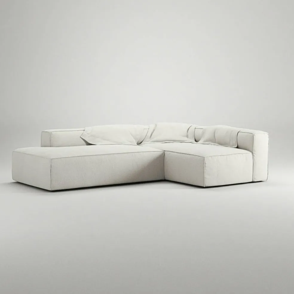 Grand Loungesoffa 3-Sits öppet avslut Vänster Bouclétyg, Steam White