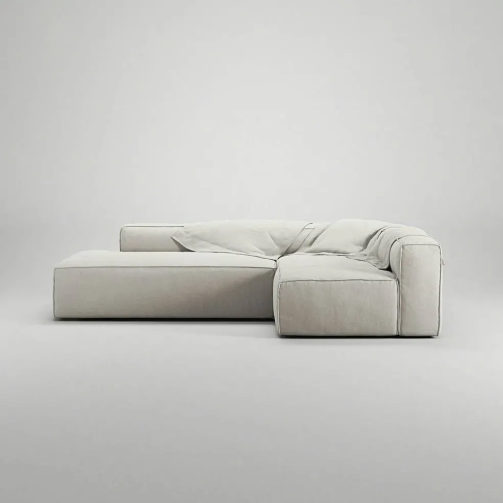 Grand Loungesoffa 3-Sits öppet avslut Vänster Minetyg, Moon White
