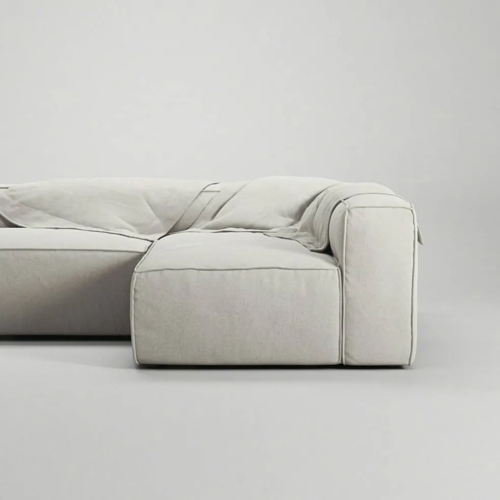 Grand Loungesoffa 3-Sits öppet avslut Vänster Minetyg, Moon White