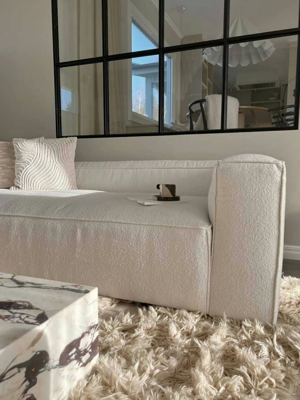 Grand 3-Sitssoffa Bouclétyg, Steam White