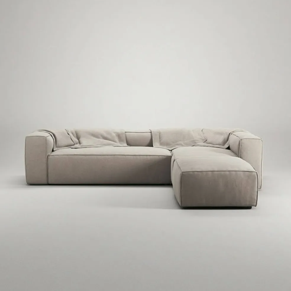 Grand 4-Sitssoffa Divan Höger öppet avslut Minetyg, Sandshell Beige