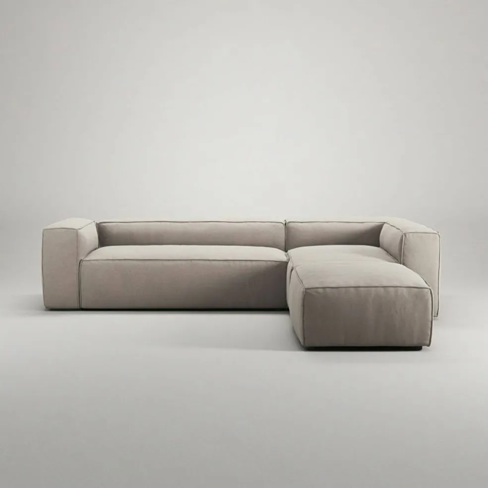 Grand 4-Sitssoffa Divan Höger öppet avslut Minetyg, Sandshell Beige