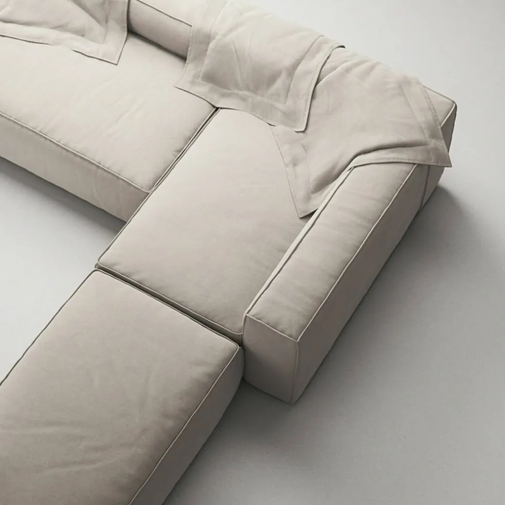 Grand 4-Sitssoffa Divan Höger öppet avslut Minetyg, Sandshell Beige