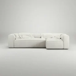 Grand 4-Sitssoffa Divan Höger Bouclétyg, Steam White