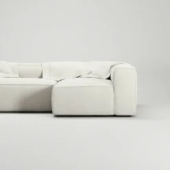 Grand 4-Sitssoffa Divan Höger öppet avslut Med Fotpall Bouclétyg, Steam White