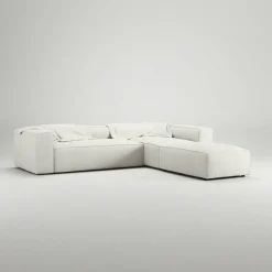 Grand 4-Sitssoffa Divan Höger öppet avslut Med Fotpall Bouclétyg, Steam White