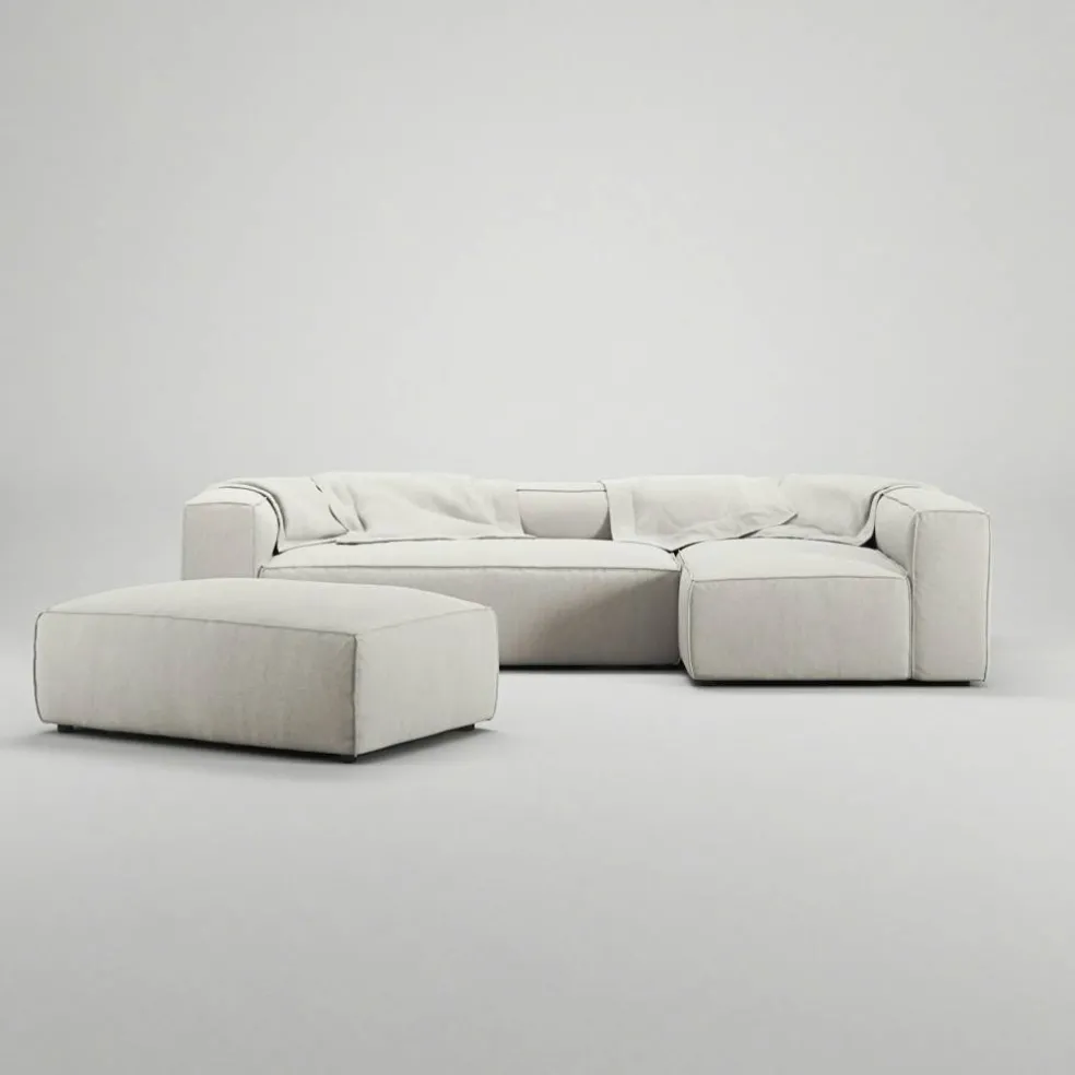 Grand 4-Sitssoffa Divan Höger öppet avslut Med Fotpall Minetyg, Moon White