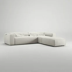 Grand 4-Sitssoffa Divan Höger öppet avslut Med Fotpall Minetyg, Moon White