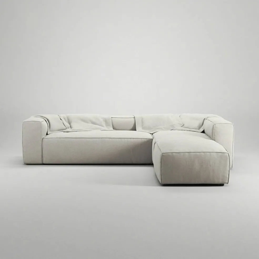 Grand 4-Sitssoffa Divan Höger öppet avslut Minetyg, Moon White