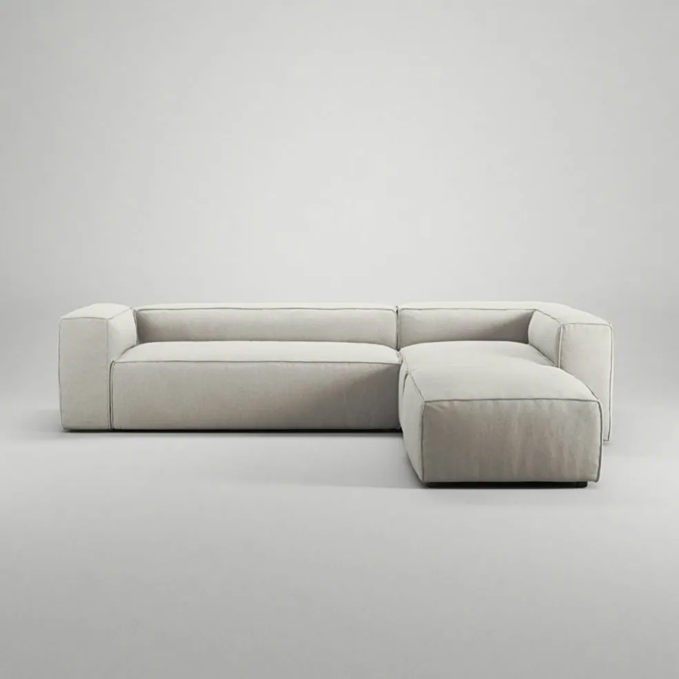 Grand 4-Sitssoffa Divan Höger öppet avslut Minetyg, Moon White